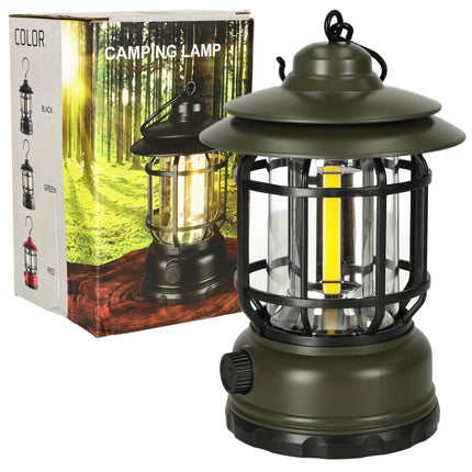 Retro Draagbare Camping Lamp - Oplaadbare Dimbare Tentlamp met Handvat - Kampeerlamp - 11 cm x 16,5 cm