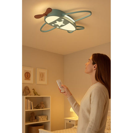 Lumela Vliegtuig Kinderlamp – Dimbare LED Plafondlamp met Afstandsbediening – Kinderkamer Plafondverlichting Jongens – 50x60 cm – Blauw – Originele Vliegtuiglamp voor Kinderen