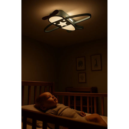 Lumela Vliegtuig Kinderlamp – Dimbare LED Plafondlamp met Afstandsbediening – Kinderkamer Plafondverlichting Jongens – 50x60 cm – Blauw – Originele Vliegtuiglamp voor Kinderen
