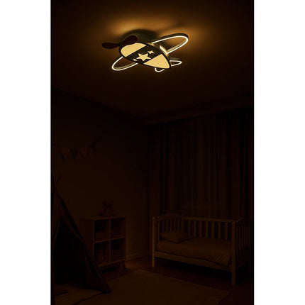 Lumela Vliegtuig Kinderlamp – Dimbare LED Plafondlamp met Afstandsbediening – Kinderkamer Plafondverlichting Jongens – 50x60 cm – Blauw – Originele Vliegtuiglamp voor Kinderen