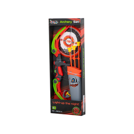 Pijl en Boog met Verlichting en Schietschijf Oranje - 3 Veilige Pijlen - 53 cm - Boogschieten - Kinderen - Speelgoed - Buiten Speelgoed - Binnen Speelgoed
