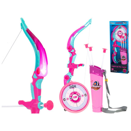 Pijl en Boog met Verlichting en Schietschijf Roze - 3 Veilige Pijlen -  53 cm - Boogschieten - Kinderen - Speelgoed - Buiten Speelgoed - Binnen Speelgoed