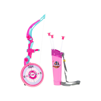 Pijl en Boog met Verlichting en Schietschijf Roze - 3 Veilige Pijlen -  53 cm - Boogschieten - Kinderen - Speelgoed - Buiten Speelgoed - Binnen Speelgoed