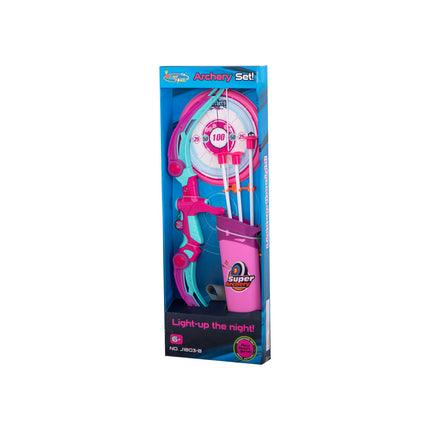Pijl en Boog met Verlichting en Schietschijf Roze - 3 Veilige Pijlen -  53 cm - Boogschieten - Kinderen - Speelgoed - Buiten Speelgoed - Binnen Speelgoed