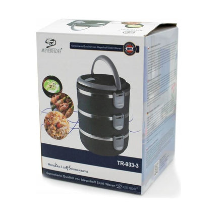 Meyerhoff Thermische Lunchbox Container 3 Lagen - Roestvrij Staal - Stapelbare Geïsoleerde Bento Box - Lekvrije Lunchbox met Handvat - Zwart