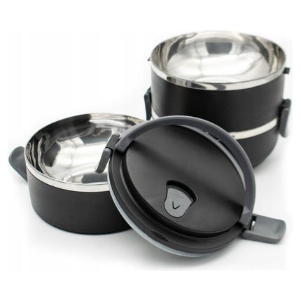 Meyerhoff Thermische Lunchbox Container 3 Lagen - Roestvrij Staal - Stapelbare Geïsoleerde Bento Box - Lekvrije Lunchbox met Handvat - Zwart