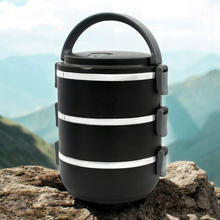 Meyerhoff Thermische Lunchbox Container 3 Lagen - Roestvrij Staal - Stapelbare Geïsoleerde Bento Box - Lekvrije Lunchbox met Handvat - Zwart