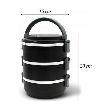 Meyerhoff Thermische Lunchbox Container 3 Lagen - Roestvrij Staal - Stapelbare Geïsoleerde Bento Box - Lekvrije Lunchbox met Handvat - Zwart