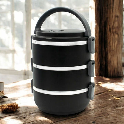 Meyerhoff Thermische Lunchbox Container 3 Lagen - Roestvrij Staal - Stapelbare Geïsoleerde Bento Box - Lekvrije Lunchbox met Handvat - Zwart