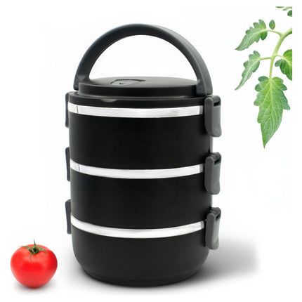 Meyerhoff Thermische Lunchbox Container 3 Lagen - Roestvrij Staal - Stapelbare Geïsoleerde Bento Box - Lekvrije Lunchbox met Handvat - Zwart