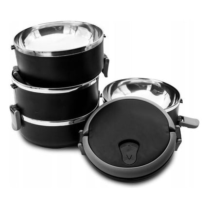 Meyerhoff Thermische Lunchbox Container 4 Lagen - Roestvrij Staal - Stapelbare Geïsoleerde Bento Box - Lekvrije Lunchbox met Handvat - Zwart