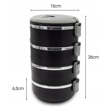 Meyerhoff Thermische Lunchbox Container 4 Lagen - Roestvrij Staal - Stapelbare Geïsoleerde Bento Box - Lekvrije Lunchbox met Handvat - Zwart
