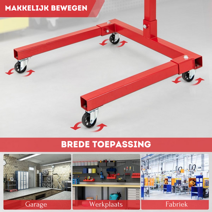 Trendmix Motormontagesteun Motorstandaard Capaciteit Max. 680 kg - Zware Hefstandaard - 360 Graden Draaibare Kop - 4 Verstelbare Armen Rood
