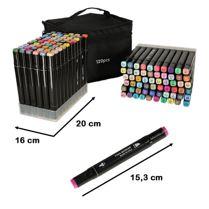 Ikonka 120 stuks Dubbelzijdige Alcoholmarkers - Markerset 120 - Alcohol Markers in Etui - Professionele Markerset