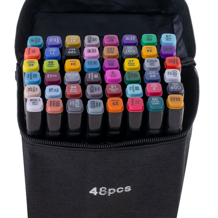 Ikonka 48 stuks Dubbelzijdige Alcoholmarkers - Markerset 48 - Alcohol Markers in Etui - Professionele Markerset
