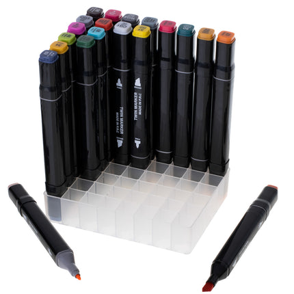 Ikonka 48 stuks Dubbelzijdige Alcoholmarkers - Markerset 48 - Alcohol Markers in Etui - Professionele Markerset
