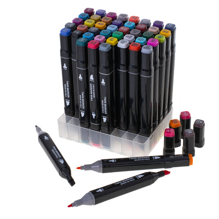 Ikonka 48 stuks Dubbelzijdige Alcoholmarkers - Markerset 48 - Alcohol Markers in Etui - Professionele Markerset