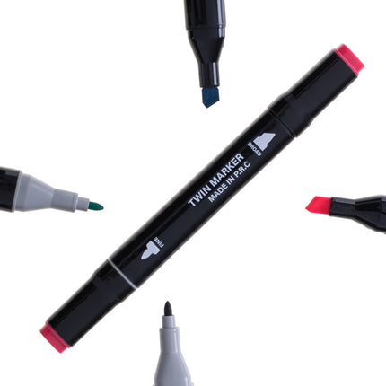 Ikonka 48 stuks Dubbelzijdige Alcoholmarkers - Markerset 48 - Alcohol Markers in Etui - Professionele Markerset