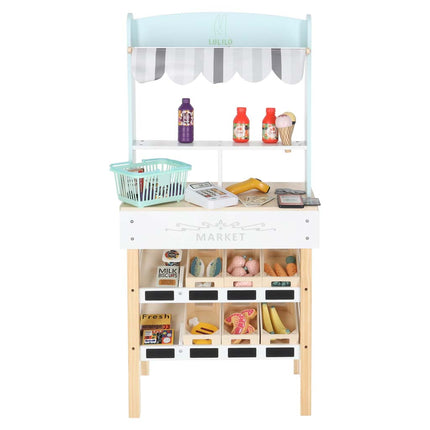 LULILO Melo Houten Marktkraam met Kassa – Speelgoedwinkel met Scanner, Geld & Producten – Educatief Rollenspel – 3+ Jaar