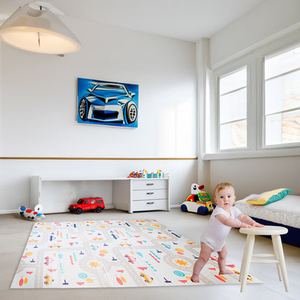 Ikonka Dubbelzijdig Speelkleed / Speelmat van Schuim - Educatieve Mat Kinderen Straat Bos -  Dubbelzijdige Schuimmat - 177x198x0.8cm