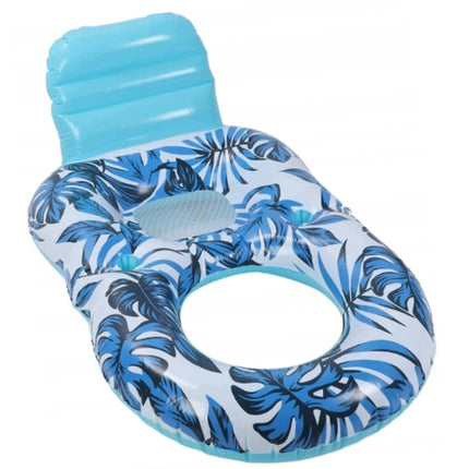 Opblaasbaar Luchtbed Waterstoel 2-in-1 met Rugleuning en Bekerhouder – Waterhangmat – Blauw/Wit – Tot 90 kg