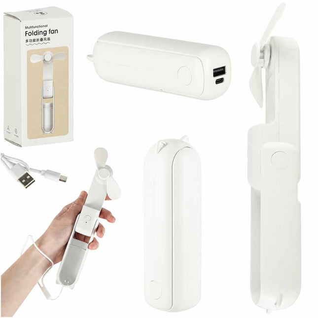 Mini USB Ventilator Opvouwbaar Wit – Draagbare Handventilator – Oplaadbaar via USB-C – Bureauventilator – Powerbankfunctie
