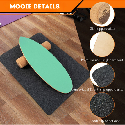 2de kansje Trendmix Balance Board Houten Balans Trainer Trickboard - Incl. Kurkrol En Viltmat - Maximale Draaggewicht 227kg - Balansbord Met 8 Geperste Houtlagen