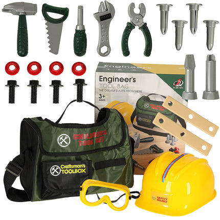 Ikonka Workshop Gereedschap Speelset Voor Kinderen - Helm, Bril, Tool Bag - 23 Accessoires Met Gereedschapstas - Speelgoedgereedschapset