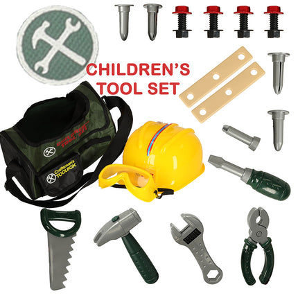 Ikonka Workshop Gereedschap Speelset Voor Kinderen - Helm, Bril, Tool Bag - 23 Accessoires Met Gereedschapstas - Speelgoedgereedschapset