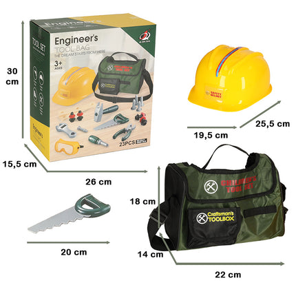 Ikonka Workshop Gereedschap Speelset Voor Kinderen - Helm, Bril, Tool Bag - 23 Accessoires Met Gereedschapstas - Speelgoedgereedschapset