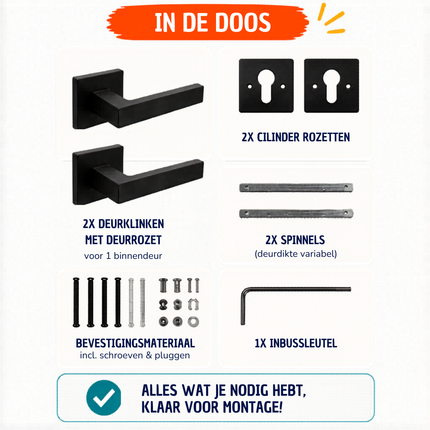 Ruhhy Zwarte Matte Deurklink voor Binnendeuren – Modern Design – Inclusief Rozet – Stil & Duurzaam – Universeel Links en Rechts Monteerbaar