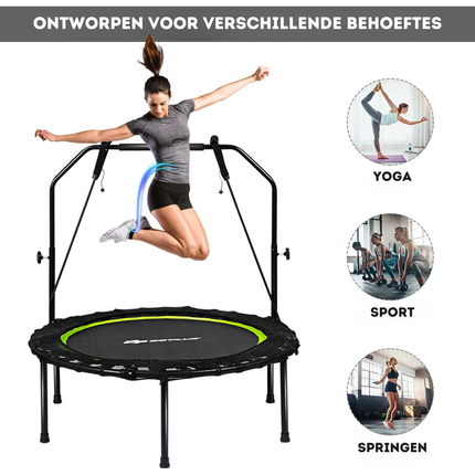 2de kansje Costway Opvouwbare Fitness Trampoline Met Weerstandsbanden - Mini Trampoline - Verstelbaar Zwart/Groen Ø102 cm