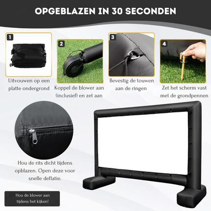Trendmix HD 4K Opblaasbaar Projectiescherm - 16:9 Dubbelzijdig Buitenprojectiescherm - 405 x 144 x 308 cm Zwart