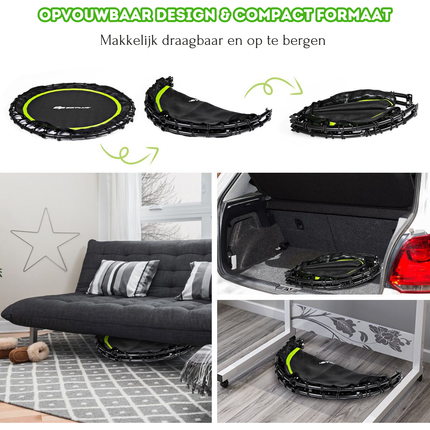 2de kansje Costway Opvouwbare Fitness Trampoline Met Weerstandsbanden - Mini Trampoline - Verstelbaar Zwart/Groen Ø102 cm