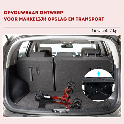 Trendmix Opvouwbare Lichtgewicht Rollator Met Zitting En Loophulp - 6-Voudig In Hoogte Verstelbaar Loopwagen - Tas En Stokhouder & 2 Remmen - Rood