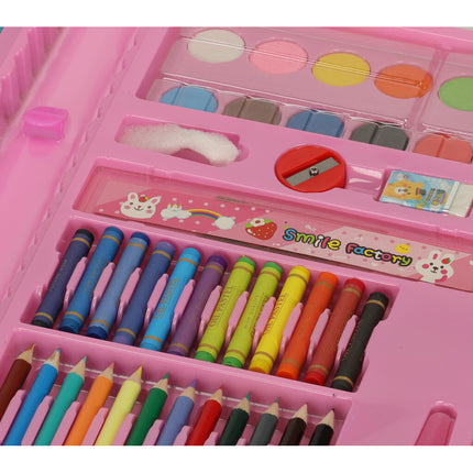 86-delige roze tekenset voor kinderen inclusief verf, krijtjes en markers