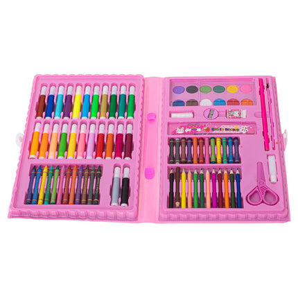 86-delige roze tekenset voor kinderen inclusief verf, krijtjes en markers