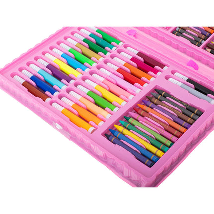 86-delige roze tekenset voor kinderen inclusief verf, krijtjes en markers