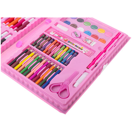 86-delige roze tekenset voor kinderen inclusief verf, krijtjes en markers