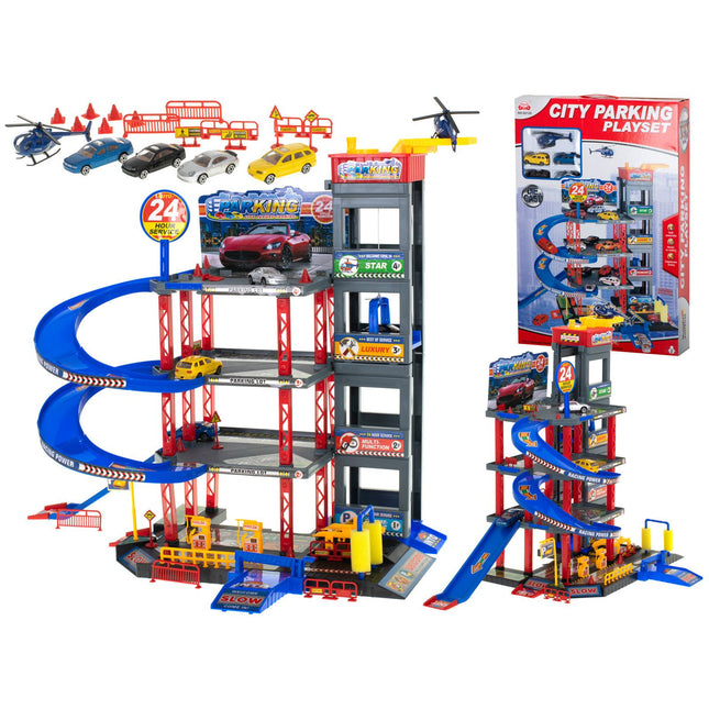 Speelgoedgarage City Parking met 4 verdiepingen - Inclusief 4 auto's en 1 helikopter