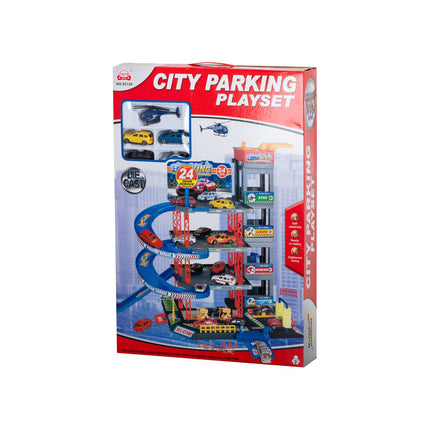 Speelgoedgarage City Parking met 4 verdiepingen - Inclusief 4 auto's en 1 helikopter