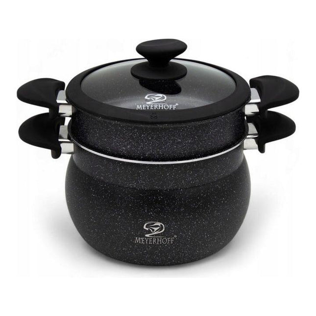 Meyerhoff Professionele 3-delige Stoompan Steamer 4.7L Marmer - Geschikt Voor Alle Warmtebronnen - ∅ 20 cm - Stoomkookpan