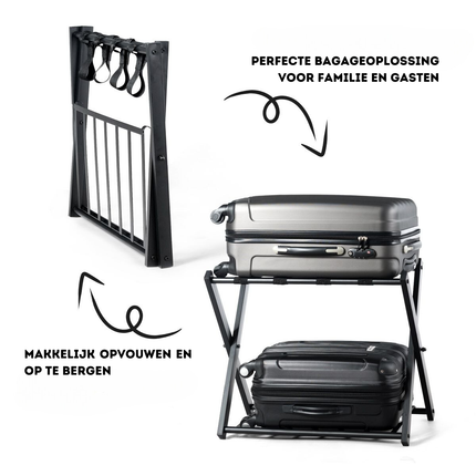 Trendmix Opvouwbaar Bagagerek Kofferstandaard - Bagagerek met Schoenenplank - Metaal Zwart 68 x 44 x 57 cm