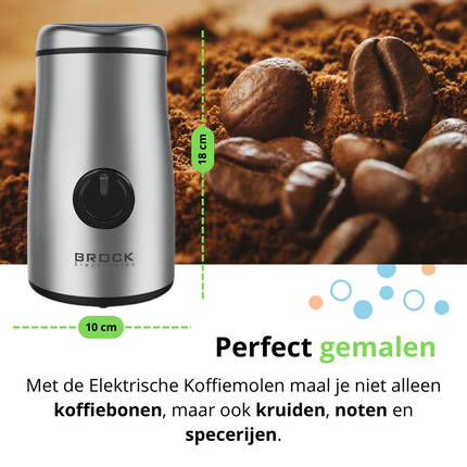 Brock Elektrische Koffiemolen Zilver - Koffiebonen Maler - Voor Kruiden, Noten & Specerijen - Snel & Stil - BPA-vrij - RVS Mes