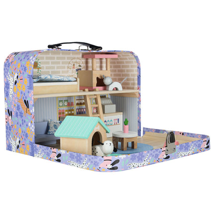 Speelhuis in Koffer met Meubels – Poppenhuis & Dierenhotel – 18-delige Houten Speelset – Vanaf 3 Jaar