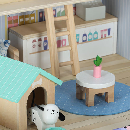 Speelhuis in Koffer met Meubels – Poppenhuis & Dierenhotel – 18-delige Houten Speelset – Vanaf 3 Jaar