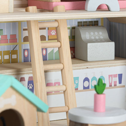 Speelhuis in Koffer met Meubels – Poppenhuis & Dierenhotel – 18-delige Houten Speelset – Vanaf 3 Jaar