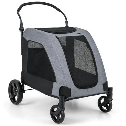 Trendmix Opvouwbare XXL Hondenbuggy Met Ademend Gaas En Opbergvakken - Voor Honden En Katten Tot 60 kg - 67 x 98 x 88 cm Grijs
