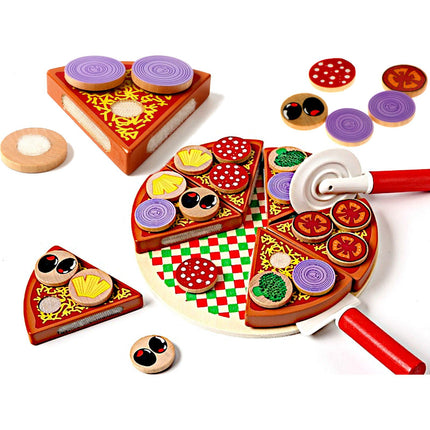 Pizza houten speelset met accessoires - pizza speelgoed - speelgoed eten - speelgoed pannenset