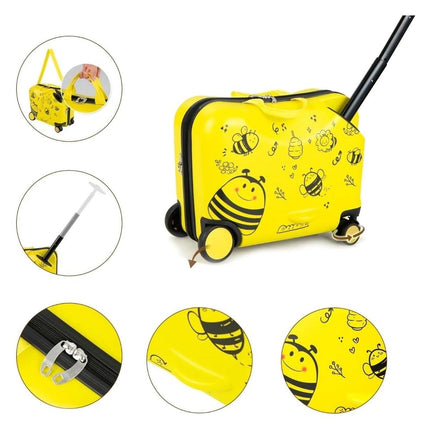 Trendmix 2 delige Ride On Koffer met Wielen inclusief rugtas Bijen geel - Handbagage Kind Kinderkoffer Handbagage 47 x 26,5 x 78,5 cm